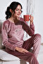 Regular Fit Soft Textured Velvet Pajama Set Women's Pajama Set 6094200W4 - 2