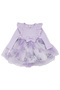 Girl's Lilac Floral Print Tulle Piece Dress with Corded Fabric Bows - 2