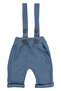 Baby Boy Ecru Blue Bow Tie and Hat Corded Fabric Salopet Set - 6