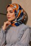 Chain Pattern Cobalt Blue-Orange Soft Foulard Scarf 90X90 cm - 2