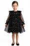 Girl's Black Gold Star Patterned Tulle Piece Dress