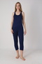 Women's Navy Blue Viscose Strappy Undershirt and Capri Leggings Pajama Set 17139 - 2