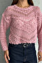 Women's Embossed Patterned Openwork Seasonal Knitwear Sweater Powder - 4