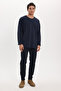 Unisex Relax Fit Comfortable Cut 100% Cotton Long Sleeve Crew Neck Navy Blue Basic Sweatshirt - 2