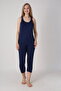 Women's Navy Blue Viscose Strappy Undershirt and Capri Leggings Pajama Set 17139 - 3