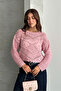 Women's Embossed Patterned Openwork Seasonal Knitwear Sweater Powder - 8