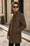 Men's Tan Slim Fit Long Melton Coat