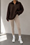 Women's Brown Polo Neck Oversized 3 Thread Brushed Inside Sweatshirt - 3