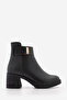 Women's Buckle Zippered Thick Heeled Boots Nuvos Black - 3