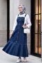 Buttoned Front, Side Pockets, Ruffled Skirt, Denim Gilet - Dark Blue - 4