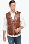 Genuine Lambskin Men's Vest with Points, Tan - 3