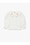 Long Sleeve Floral Embroidered Cotton Baby Collar Shirt - 4