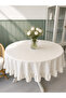 Aura Ruffled Round Tablecloth Ecru - 4