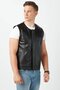 Genuine Leather Black Leather Vest with Fur Inside - 4