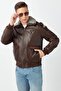 Genuine Lambskin Embroidered Pilot Men's Coat Brown - 6