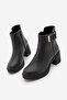 Women's Buckle Zippered Thick Heeled Boots Nuvos Black