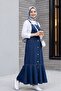 Buttoned Front, Side Pockets, Ruffled Skirt, Denim Gilet - Dark Blue - 5