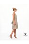 Stone Color Zero Sleeve Buttoned Linen Midi Dress - 94 cm Short Sleeve Summer Dress - 3