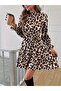Women's Long Sleeve Semi-Turtleneck Leopard Printed Modal Mini Dress - 5
