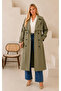 Women's Plus Size Double Breasted Collar Bondit Fabric Waterproof Lined Oversize Trench Coat Jacket 29010 - 3