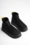 Black Stretch Detailed Thick Sole Fur Winter Women's Boots