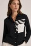Black Pocketed Striped Detail Women's Shirt – Long Sleeve, Comfortable Fit, Casual and Office Outfits