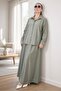 Button-Front Long Sleeve Shirt with Elastic Waist Pocket Pocketed Sh Skirt Modal Modal Sh Double Suit - 6