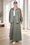 Button-Front Long Sleeve Shirt with Elastic Waist Pocket Pocketed Sh Skirt Modal Modal Sh Double Suit - 3