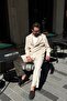 Aral Premium Double Breasted Boxy Jacket Baggy Pleated Trousers Cream Men's Suit - 7