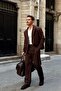 Aral Premium Double Breasted Boxy Jacket Baggy Pleated Trousers Brown Men's Set - 2