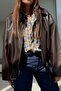 Belted Bomber Leather Jacket Aci Brown - 5