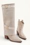 Varena Women's Hat Boots Double Buckle Cowboy Heeled Beige Suede Boots - 5