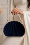 Women's Silk Velvet Navy Blue Evening Dress Bag with Oyster Model and Chain