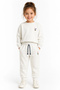 Girl's Cream Floral Embroidered Cotton 2-Thread Sweatshirt and Rubber Cuffed Sweatpants Set - 2