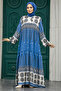 Patterned Indigo Blue Hijab Dress 50005Im - 2