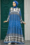Patterned Indigo Blue Hijab Dress 50005Im