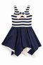 My Little Girl's Striped Bow Detailed Asymmetrical Skirted Swimsuit - Navy Blue - 2