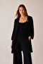 Black Openwork Cardigan - Shawl Collar Blouse and Trousers Set - 2