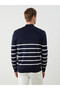 Southblue Navy Blue Mock Neck Striped Men's Knitwear Sweater - 4