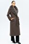 Detachable Fur Belted Plus Size Long Cashmere Coat Duman 3133-Btk - 6