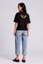 Angel Wing Pattern Boxy Fit Women's T-Shirt - 100% Cotton Black Oversize Back Patterned Casual Sports Crew Neck Short Sleeve T-Shirt - 2