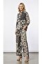 21516 Beige Black Tropical Pattern Patchwork Three Quarter Sleeve Trouser Set