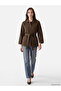 Brown Shirt Collar Leopard Patterned Women's Jean Jacket - 2