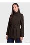 Brown Stand Collar Belted Women's Trench Coat