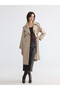 Beige Double-Breasted Collared Belted Women's Trench Coat - 3