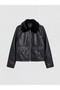 Lcw Vision Black Fur Collar Women's Leather Look Jacket - 6