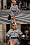 Off-Shoulder 2-Piece Look Wide Collar Printed Sweatshirt - 4