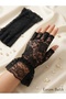 Black Lace Ruffled Fingerless Bridal Gloves- Wedding, Engagement, Marriage, Costume Party Accessory - 4