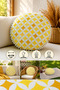 Decorative Round Cushion 40 cm Yellow White Pompom Throw Pillow Sofa Cushion Liquid Repellent Stain Resistant