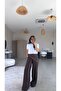 Brown Triangle-Studded Tencel Trousers with Scarf Detail - 5
